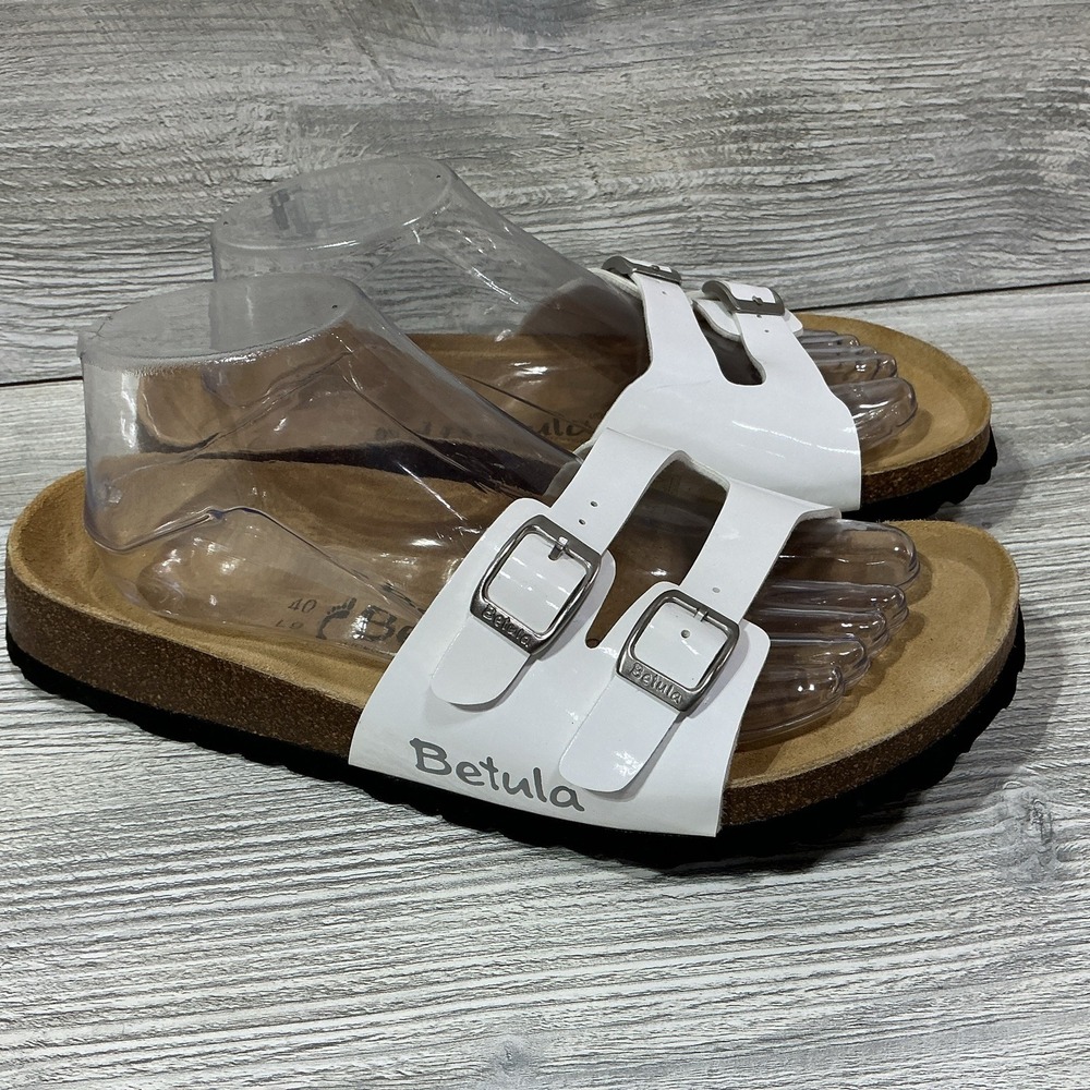 Birkenstock Betula White Double Strap Cork Sandals Slides Women's 40 EU 9 N US